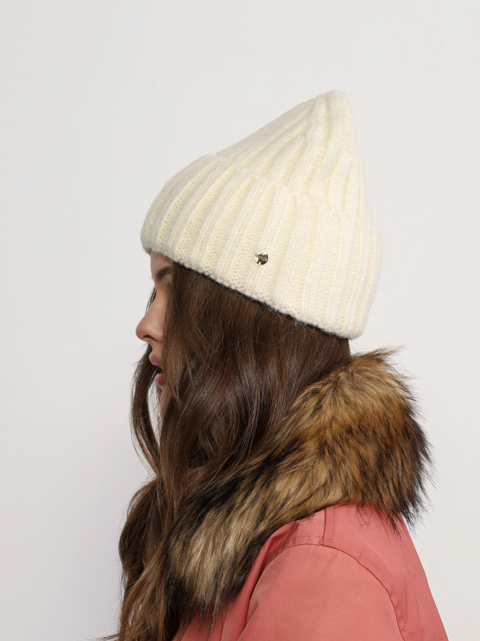 Шапка-бини из смесовой шерсти альпаки с отворотом в ассортименте